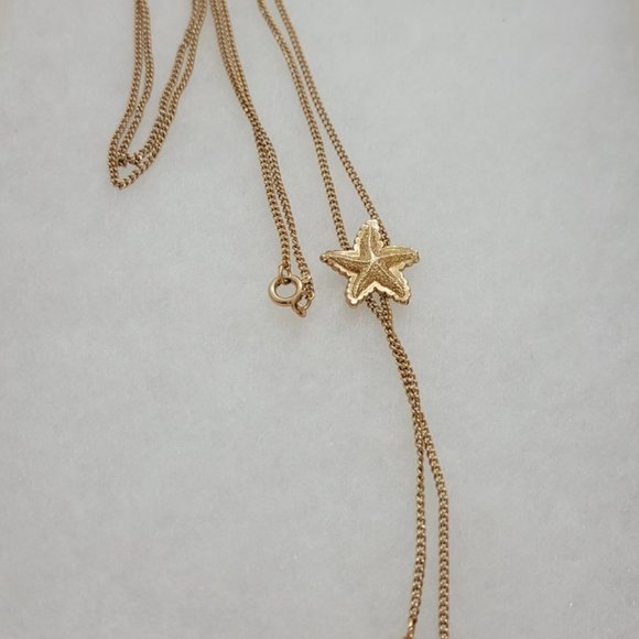 1970s Lariat Necklace Adjustable Sea Star Pendant Statement 14k gold Plate - Picture 1 of 7